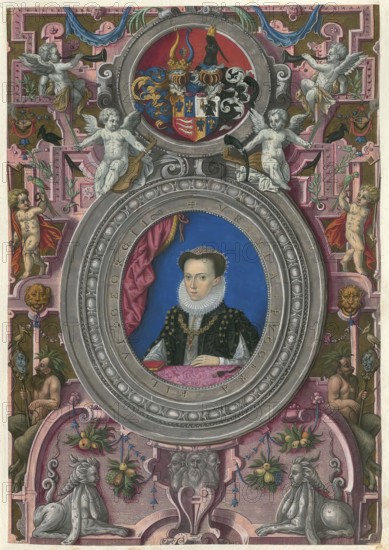 Members of the famous Fugger family in Augsburg, Maria Magdalena Fugger, born April 30, 1566 in Augsburg, died May 29, 1646 in Vörösto, a German noblewoman from the Fugger family of the lily, authentic reproduction from Fuggerorum et Fuggerarum imagines, a collection of colored copper engravings made in the late 16th and early 17th century and made by Dominicus Custos, historic