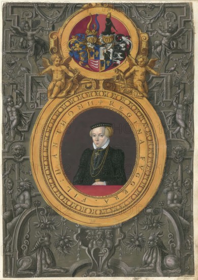 Members of the famous Augsburg Fugger family, Regina Fugger (1537 - 1584), married to Wolfgang Dietrich Graf zu Hardegg, daughter of Anton Fugger von der Lilie, authentic reproduction from Fuggerorum et Fuggerarum imagines, a collection of coloured engravings created in the late 16th and early 17th century and produced by Dominicus Custos, historical