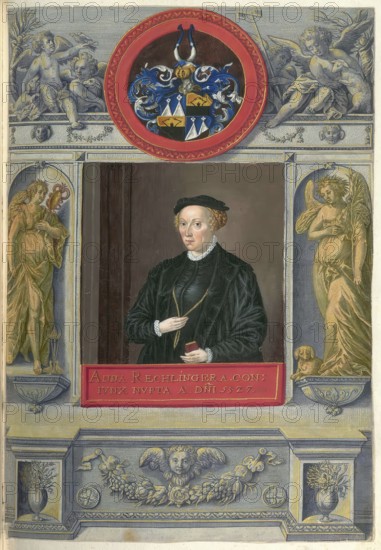 Anna Fugger, née Anna Rehlinger von Horgau (born 3 November 1505 in Augsburg, died 25 March 1548 in Schwaz in Tyrol), was the woman of Anton Fugger, authentic reproduction from Fuggerorum et Fuggerarum imagines, a collection of coloured engravings produced in the late 16th and early 17th centuries by Dominicus Custos, historically