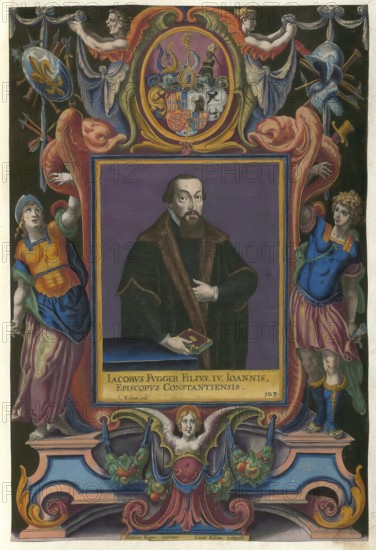Members of the famous Augsburg Fugger family, Jakob Fugger the Elder (1398 to 1469), authentic reproduction from Fuggerorum et Fuggerarum imagines, a collection of coloured engravings made in the late 16th and early 17th century by Dominicus Custos, historical