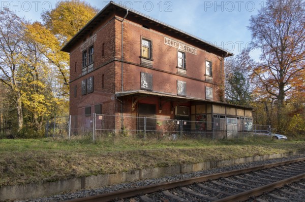 Closed train station in Hohenstadt, Middle Franconia, Bavaria, Germany