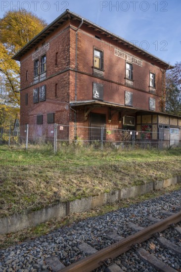 Closed train station in Hohenstadt, Middle Franconia, Bavaria, Germany