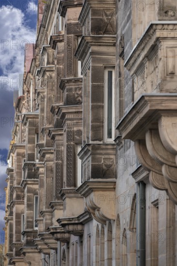 Bay windows at historic town houses around 1880, Fürth, Middle Franconia, Bavaria, Germany
