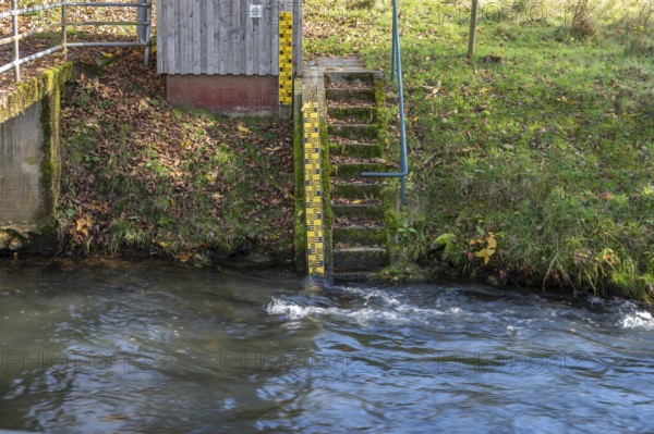 Level measurement of Pegnitz near Hohenstadt, Middle Franconia, Bavaria, Germany