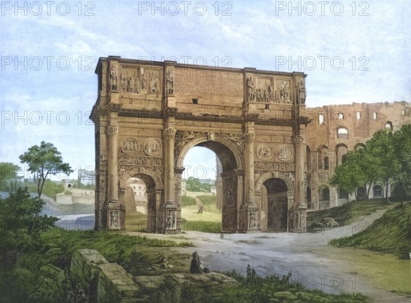 Triumphal Arch of Constantine in Rome, around 1883, Italy, authentic reproduction of a school mural, historical, exact date unknown