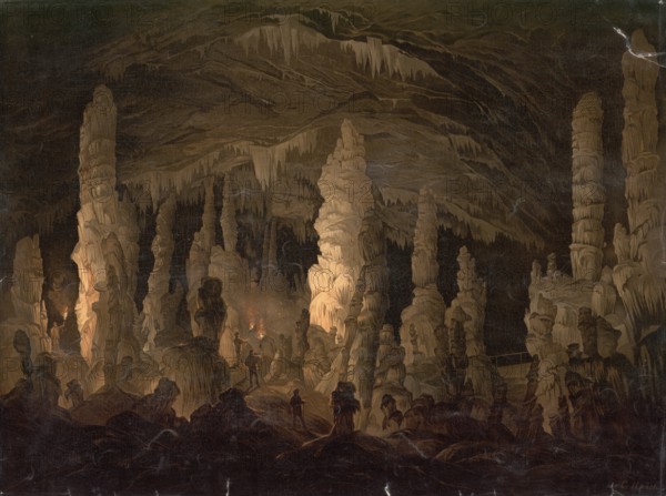 Postojna Caves, Grotte di Postumia, Adelsberg Grotto, 1900, Slovenia, authentic reproduction of a school mural, historical, exact date unknown