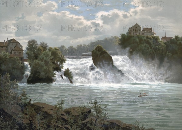 Rhine Falls near Schaffhausen around 1890, Switzerland, Germany, authentic reproduction of a school mural, historical, exact date unknown