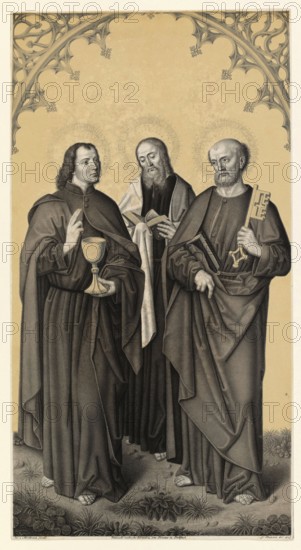 John, Matthew and Peter, Apostles, People of Biblical History, Historical, Authentic, Digitally Restored Reproduction from a 19th century Original, Record Date Not Stated