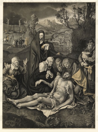 The Lamentation of Christ, Jesus Christ, People of Biblical History, Historical, Authentic, Digitally Restored Reproduction from a 19th century Original, Record Date Not Stated