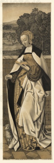 Agnes of Rome (born around 237) is venerated in various denominations as a martyr, consecrated virgin and saint, here with a sheep, Historical, authentic, digitally restored reproduction from a 19th century original, Record date not stated