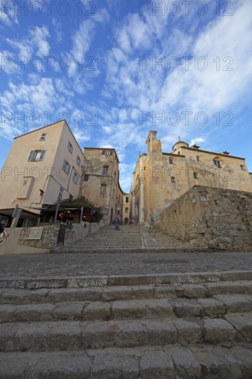 Houses in Piazza d' Armi, Calvi Citadel, Balagne, Haute-Corse Department, Corsica, France