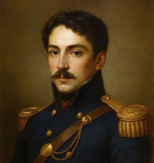 Theodor Körner in Lützower's uniform, historical illustration from the history of German literature from 1885, digitally edited, symbolic image poet, freedom fighter, shiftwriter, Lützow, Lützower hunters, Freikorps, 1813, liberation war, Napoleon, author