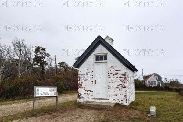 Historic kerosene house, Nauset Light, dusk in autumn, Cape Cod National Seashore in Eastham, Massachusetts, New England, USA