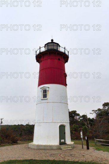 Historic lighthouse, Nauset lighthouse Beach, twilight in autumn, Cape Cod National Seashore in Eastham, Massachusetts, New England, USA