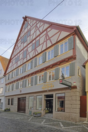 Einhorn-Apotheke, Einhornapotheke, half-timbered house, Nördlingen, Bavaria, Germany
