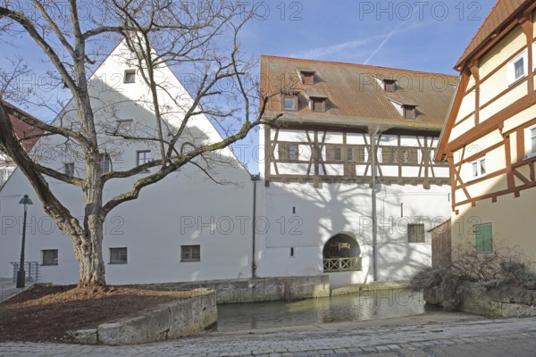 Half-timbered house and former tanner's house on Bach Eger, Herrengasse, Nördlingen, Bavaria, Germany