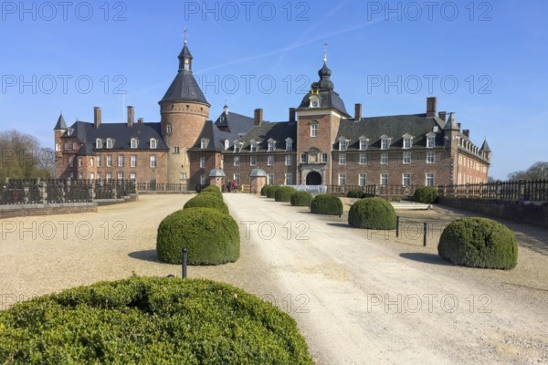 View of moated castle Castle Anholt Castle, Isselburg, North Rhine-Westphalia, Germany