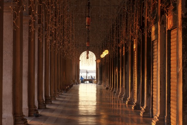 Colonnades of the Biblioteca Nazionale Marciana (National St Mark's Library) in the Piazzetta, Venice, Veneto, Italy