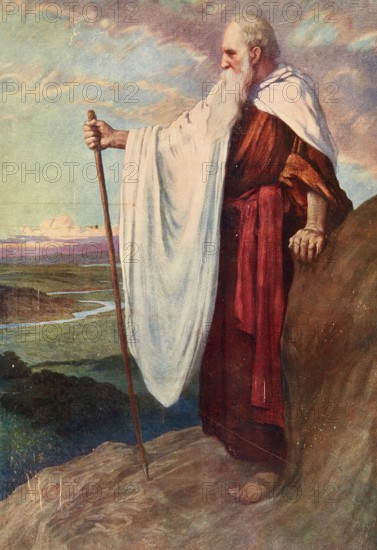 Scene from the biblical story, The Death of Moses, Moses, authentic reproduction of a school mural, historical, around 1900