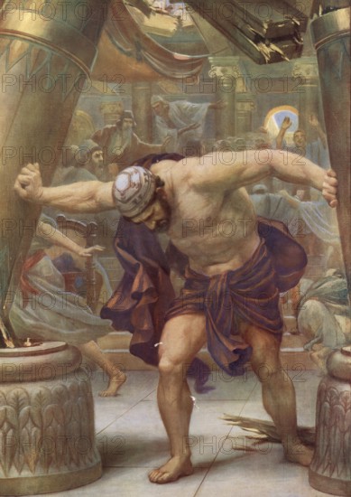 Scene from the biblical story, The Death of Samson, authentic reproduction of a school mural, historical, around 1900