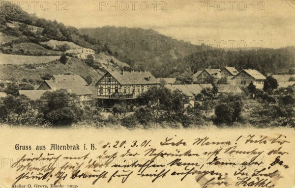 Altenbrak im Harz, district of the town of Thale in the Harz district in Saxony-Anhalt, Germany, postcard, view around 1900 - 1910, historical, digital reproduction of a historical postcard, authentic, public domain, from that time, exact date unknown