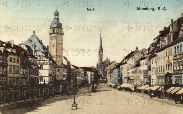 Altenburg, town hall and market, today Altenburger Land district, Thuringia, Germany, postcard, view around 1900 - 1910, historical, digital reproduction of a historical postcard, authentic, public domain, from that time, exact date unknown