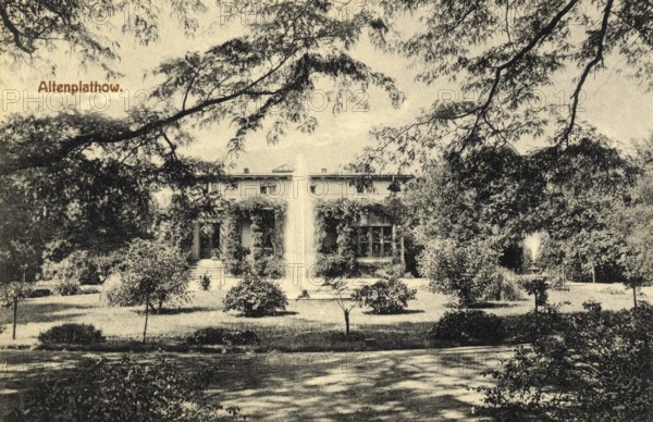 Altenplathow, formerly Prussian Office, is a northern district of Genthin, Jerichower Land district, Saxony-Anhalt, Germany, postcard, view around 1900 - 1910, historical, digital reproduction of a historical postcard, authentic, public domain, from that time, exact date unknown