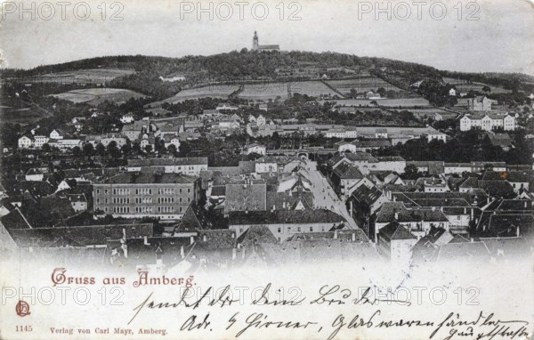 Amberg in der Upper Palatinate, Bavaria, Germany, postcard, view around 1900 - 1910, historical, digital reproduction of a historical postcard, authentic, public domain, from that time, exact date unknown