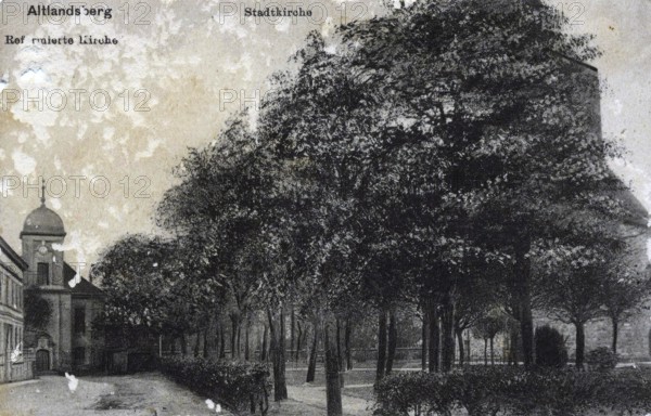 Altlandsberg, reformed church, in the district of Märkisch-Oderland in Brandenburg, Germany, postcard, view around 1900 - 1910, historical, digital reproduction of a historical postcard, authentic, public domain, from that time, exact date unknown