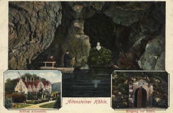 Altensteiner Höhle, below Altensteiner Park in the district of Schweina of the town of Bad Liebenstein in Thuringia, Wartburgkreis, Germany, postcard, view around 1900 - 1910, historical, digital reproduction of a historical postcard, authentic, public domain, from that time, exact date unknown