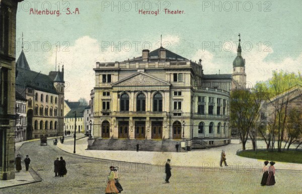 Altenburg, Ducal Theatre, today Altenburger Land district, Thuringia, Germany, postcard, view around 1900 - 1910, historical, digital reproduction of a historical postcard, authentic, public domain, from that time, exact date unknown