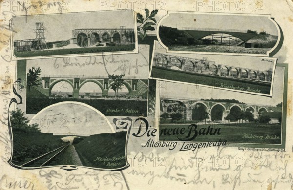 Altenburg - Langenleuba, the new railway, today Altenburger Land district, Thuringia, Germany, postcard, view around 1900 - 1910, historical, digital reproduction of a historical postcard, authentic, public domain, from that time, exact date unknown