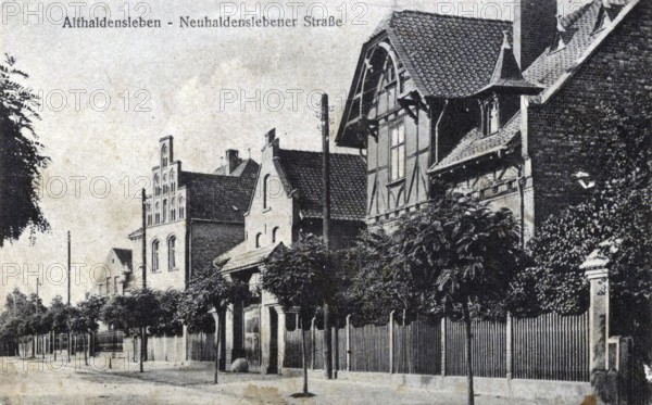 Althaldensleben, Neuhaldenslebener Straße, Börde district in Saxony-Anhalt, Germany, postcard, view around 1900 - 1910, historical, digital reproduction of a historical postcard, authentic, public domain, from that time, exact date unknown