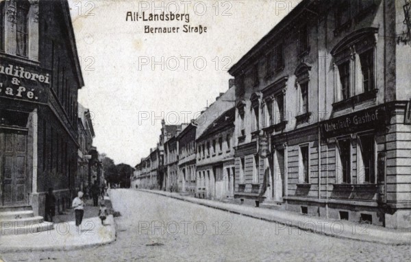 Altlandsberg, Bernauer Straße, in the district of Märkisch-Oderland in Brandenburg, Germany, postcard, view around 1900 - 1910, historical, digital reproduction of a historical postcard, authentic, public domain, from that time, exact date unknown