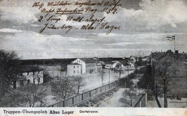 Shooting range Altes Lager, artillery depot, gun park, military training area, district of the municipality of Niedergörsdorf in the Teltow-Fläming district in Brandenburg, Germany, postcard, view around 1900 - 1910, historical, digital reproduction of a historical postcard, authentic, public domain, from that time, exact date unknown