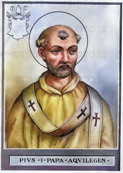 Pius I (born in Aquileia (?), died 155 (?) in Rome) was Bishop of Rome (140/142 (?) -155 (?), Historical, authentic, digitally restored reproduction from a 19th century original, Record date not stated, subsequently coloured