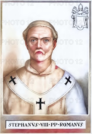 Stephen VII (VIII) (born probably in Rome, died February 931, buried in Rome) was pope from January 929 to February 931, although the exact dates of his term of office are uncertain, Historical, authentic, digitally restored reproduction from a 19th century original, Record date not stated, subsequently coloured