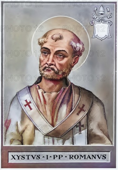 Sixtus I (died around 125) (Latin-Greek Xystus) was Bishop of Rome from about 115 until his death and is described as a priest and martyr, Historical, authentic, digitally restored reproduction from a 19th century original, Record date not stated, subsequently coloured