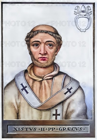 Sixtus II (d. 6 August 258) (Xystus) was Bishop of Rome from 30 August 257 to 6 August 258, Historical, authentic, digitally restored reproduction from a 19th century original, Record date not stated, subsequently coloured