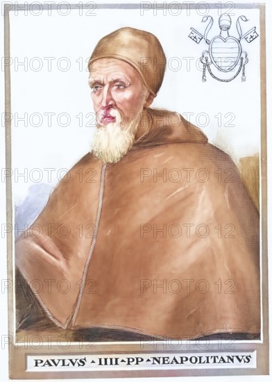 Paul IV (Latin Paulus IV), legal name Gian Pietro Carafa OTheat (born 28 June 1476 in Capriglia Irpina, Kingdom of Naples, died 18 August 1559 in Rome, Papal States), was Pope of the Roman Catholic Church from 23 May 1555 until his death, Historical, authentic, digitally restored reproduction from a 19th century original, Record date not stated, subsequently coloured
