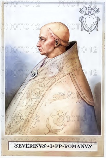Severinus (died 2 August 640) was Pope from 638 until his death, Historical, authentic, digitally restored reproduction from a 19th century original, Record date not stated, subsequently coloured