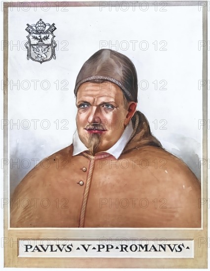 Paul V (born 17 September 1552 in Rome, died 28 January 1621 in Rome), born Camillo Borghese, was Pope of the Roman Catholic Church from 1605 to 1621, Historical, authentic, digitally restored reproduction from a 19th century original, Record date not stated, subsequently coloured