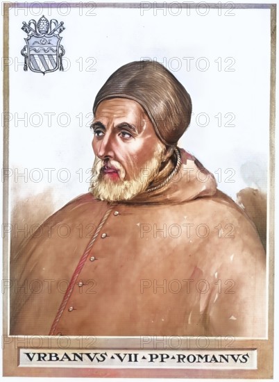 Urban VII (born 4 August 1521 as Giambattista (Giovanni Battista) Castagna in Rome, died 27 September 1590 in Rome) was Pope of the Catholic Church from 15 to 27 September 1590, Historical, authentic, digitally restored reproduction from a 19th century original, Record date not stated, subsequently coloured