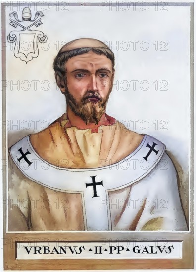 Urban II, formerly Odo de Châtillon, Odo de Lagery or Eudes de Châtillon, also Eudes de Lagery, Otto von Lagery, Otto von Châtillon, Bishop Otto von Ostia (born around 1035 probably in Lagery or Châtillon-sur-Marne, Kingdom of France, died 29 July 1099 in Rome, Papal States) (1) was Roman Catholic pope from 1088 to 1099, Historical, authentic, digitally restored reproduction from a 19th century original, Record date not stated, subsequently coloured