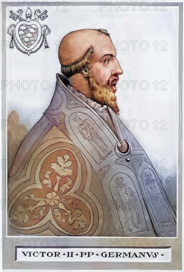 Victor II, also Victor II (born around 1020, died 28 July 1057 in Arezzo), was Bishop of Eichstätt as Gebhard I from 1042 to 1057 and served as Pope from 1055 until his death, Historical, authentic, digitally restored reproduction from a 19th century original, Record date not stated, subsequently coloured