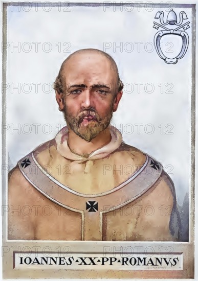 John XIX (previously Romanus of Tusculum, born in Rome, died there in October 1032) was pope between 1024 and 1032, Historical, authentic, digitally restored reproduction from a 19th century original, Record date not stated, subsequently coloured