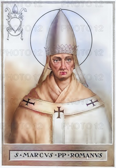 Marcus (died 7 October 336) was Bishop of Rome for a few months in 336, Historical, authentic, digitally restored reproduction from a 19th century original, Record date not stated, subsequently coloured