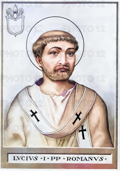 Lucius I (born in Rome, died 5 March 254) was Bishop of Rome for eight months (25 June 253 until his death), Historical, authentic, digitally restored reproduction from a 19th century original, Record date not stated, subsequently coloured