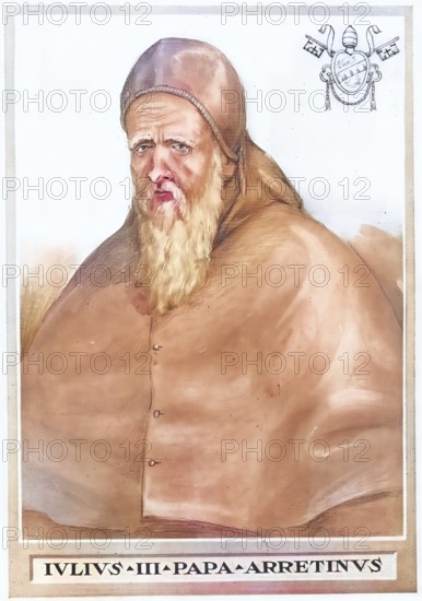 Julius III (born 10 September 1487 as Giovanni Maria Ciocchi Del Monte in Rome, died 23 March 1555 in Rome) was Pope of the Catholic Church from 7 February 1550 to 23 March 1555, Historical, authentic, digitally restored reproduction from a 19th century original, Record date not stated, subsequently coloured