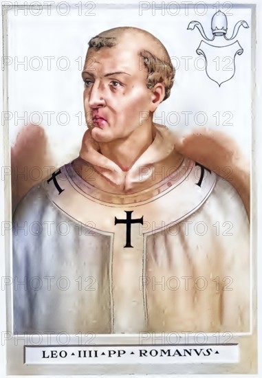 Leo IV (born around 790, died 17 July 855 in Rome) was pope from 10 April 847 until his death, Historical, authentic, digitally restored reproduction from a 19th century original, Record date not stated, subsequently coloured